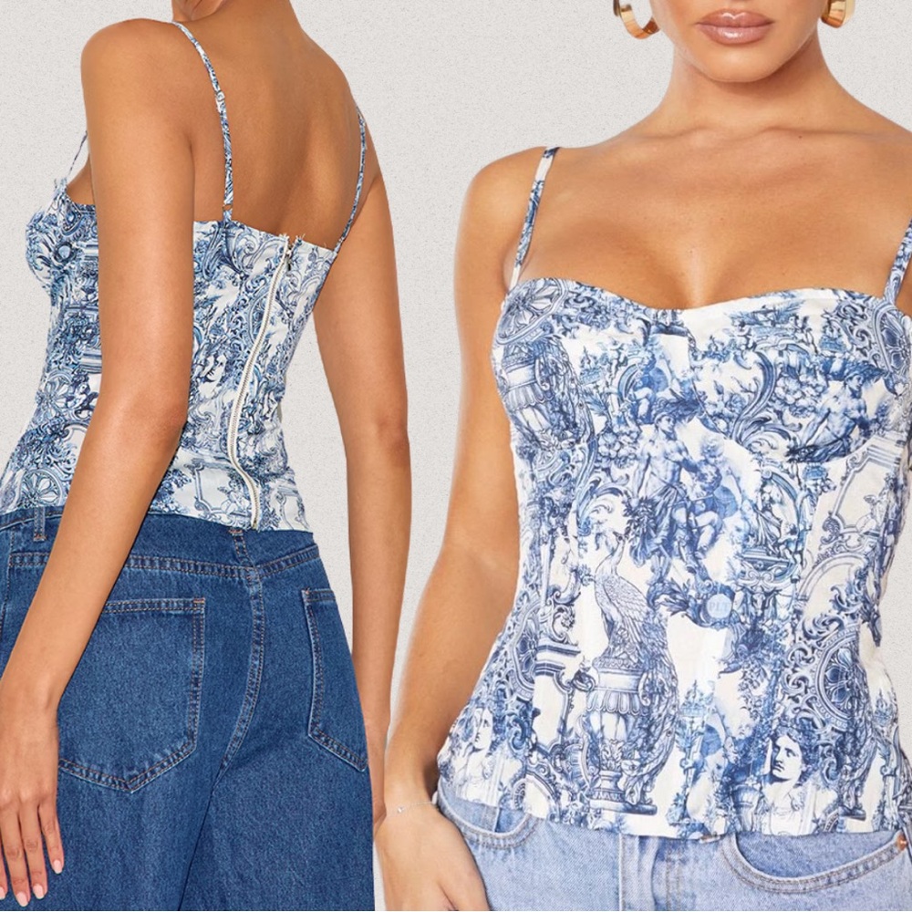 PrettyLittleThing Blue and White Corset Top